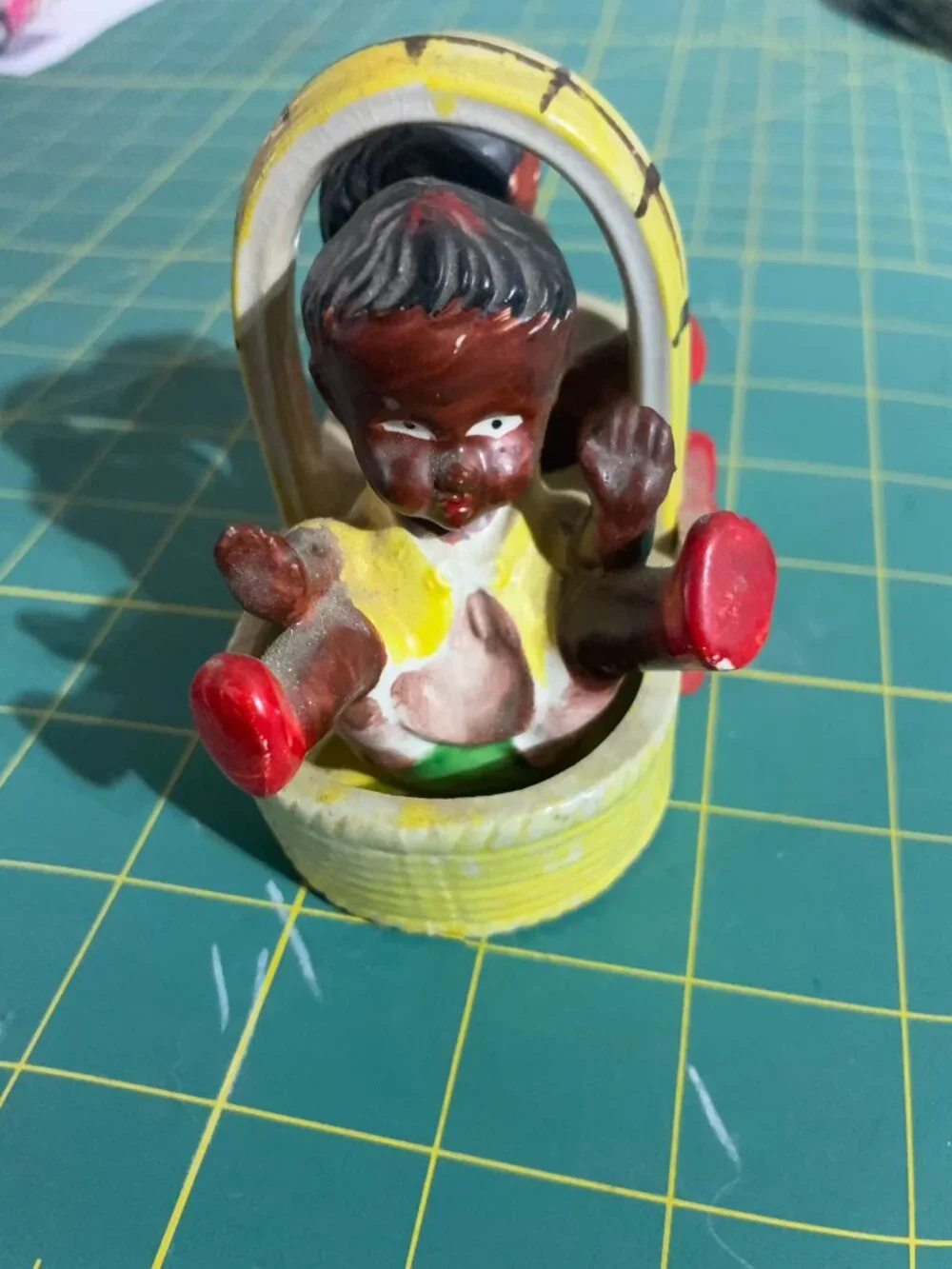 Mid-Century Japanese Black Americana Salt-and-Pepper Shakers Baby in Basket